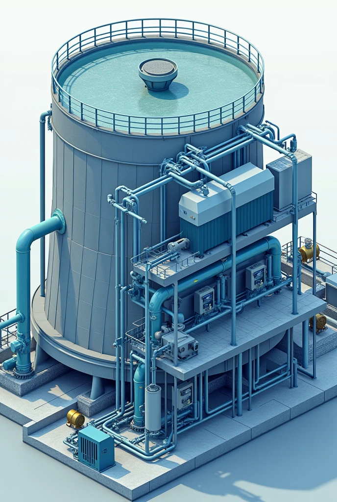 Please make a picture basing on data: Water treatment for Cooling tower by mechanical, electrical, filtration system to save water, energy