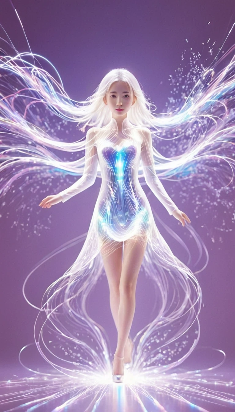 bailing_particles,bailing_lines,Lines of light,Particles of Light,A girl made of particles,The density of lines at the finger part is high,(white hair:0.3),