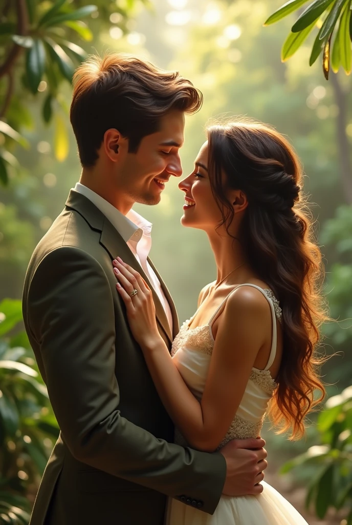 beautiful couple brown hair in love Brazil 18k realistic outdoors romantic photoshoot