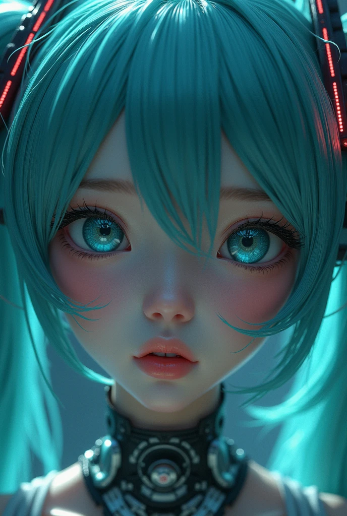 Genius lady Hatsune Miku, intricate detail Highly Detailed Eyes, Faded, 16K resolution, RAW, Nikon Z9, Creative, Masterpiece, Fantasy, High Definition, High Quality, 8k, Realistic, Dramatic Lighting, Soft Focus, Digital Illustration, Intricate Mechanics, Advanced Techniques, Dark Background Cinematic, High Contrast, High Contrast Atmosphere, (Best Quality, 4k, 8k, High Definition, Masterpiece: 1. 2), Ultra-Detailed, (Realistic, Graphic, Photorealistic: 1. 4) -- No Glass --AR 16:9 --Stylize 1000