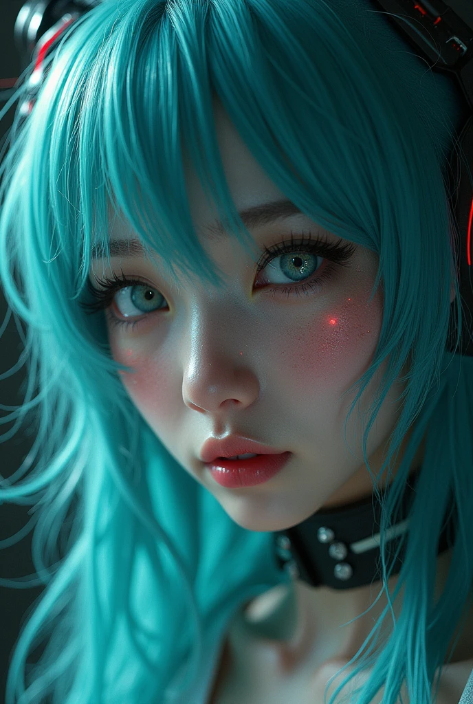 Genius lady Hatsune Miku, intricate detail Highly Detailed Eyes, Faded, 16K resolution, RAW, Nikon Z9, Creative, Masterpiece, Fantasy, High Definition, High Quality, 8k, Realistic, Dramatic Lighting, Soft Focus, Digital Illustration, Intricate Mechanics, Advanced Techniques, Dark Background Cinematic, High Contrast, High Contrast Atmosphere, (Best Quality, 4k, 8k, High Definition, Masterpiece: 1. 2), Ultra-Detailed, (Realistic, Graphic, Photorealistic: 1. 4) -- No Glass --AR 16:9 --Stylize 1000