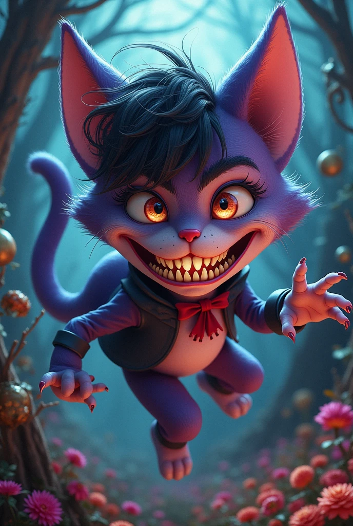 Jeon jungkook male cosplay of the smiling cat from Alice in Wonderland humanized jungkook atmosphere of tim burton cheshire human 