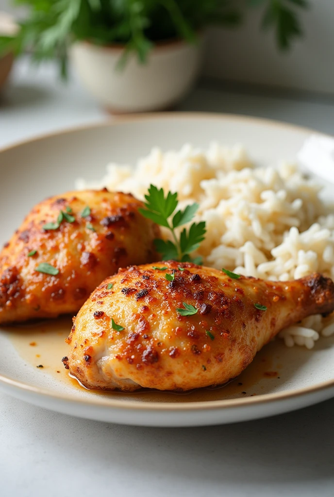 Two piece of chicken and one rice on a plate