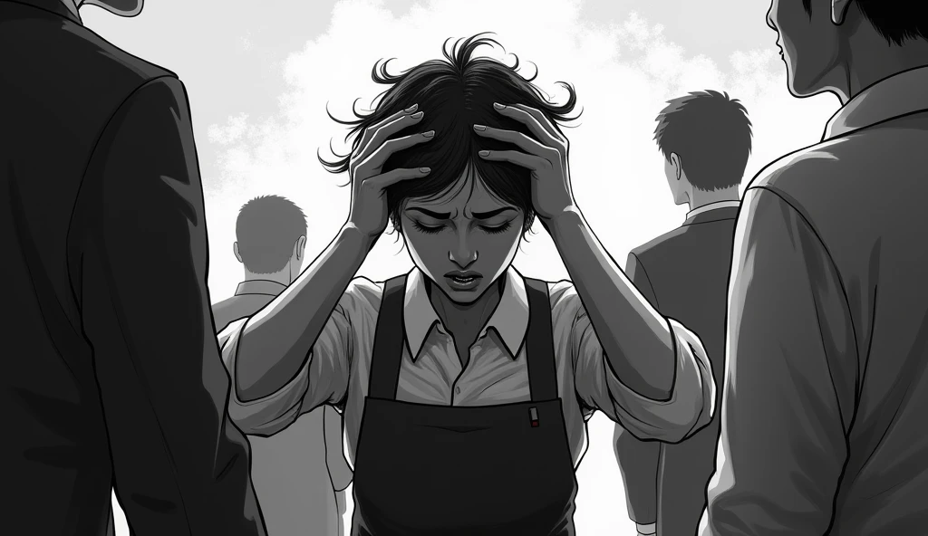 { "prompt": "A powerful thumbnail. The image must be realistic and illustrative, mainly in black and white. Show a person in an attendant's uniform in the underemployed screaming with his hands on his head, he is pulling his hair, as if he is in despair for can't handle the pressure of work anymore, The face with expression showing exhaustion, your boss and clients are pressing you around. The entire image should be in black and white, but the main point should be highlighted in vibrant colors to draw attention to. the central theme.” "settings": { "style": "realistic and illustrative", "lighting": "high contrast", "detail_level": "high", "color_scheme": "black and white with bright color focal point", "emphasis": "social media icons and the person's expression", "size": "1280x720" } }