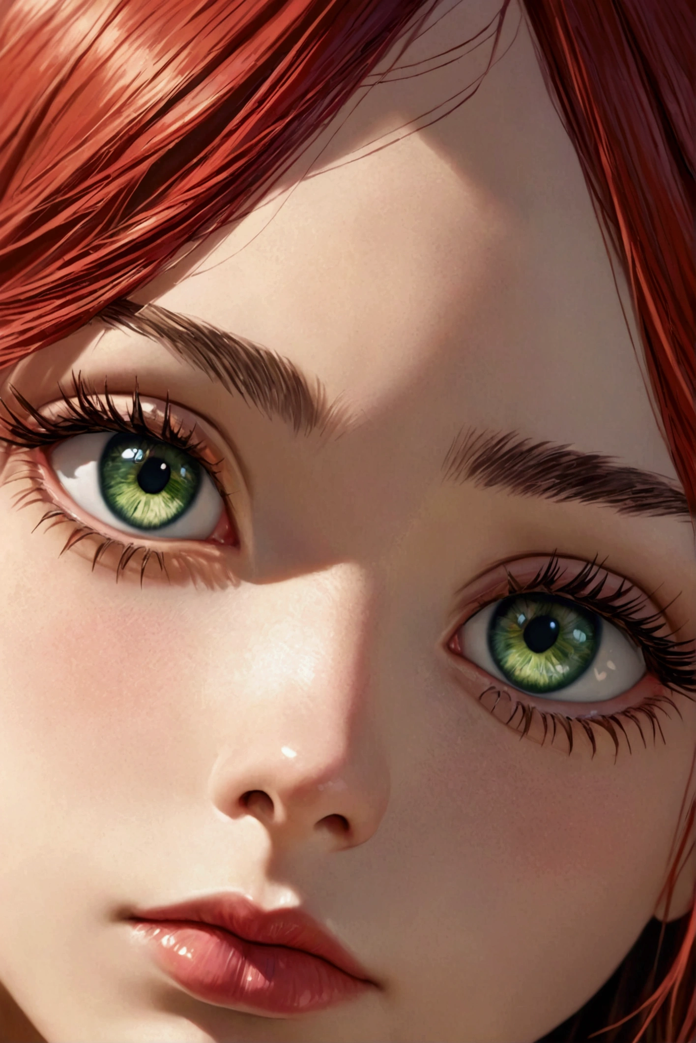 A beautiful girl with red hair, green eyes, and clear skin, with a thoughtful expression, wearing a black school uniform, detailed portrait, realistic, photorealistic, detailed facial features, beautiful detailed eyes, beautiful detailed lips, extremely detailed face, long eyelashes, highly detailed, masterpiece, 4k, hyper detailed, vibrant colors, natural lighting, cinematic, intricate details. Apariencia juvenil. Cara algo nerviosa