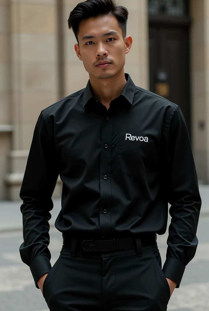 A black shirt with the brand called Revoa