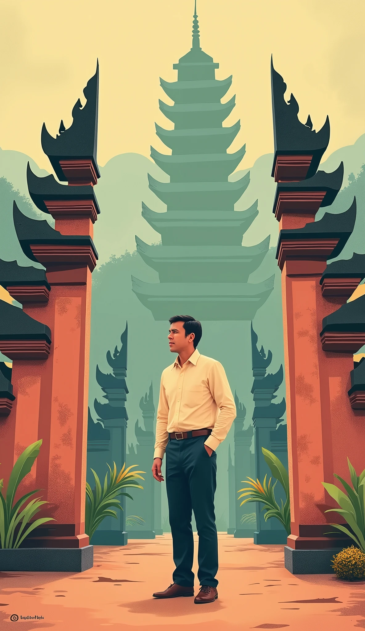 Background, simple image, bali indonesia, building, candidate, 3 colors, retro