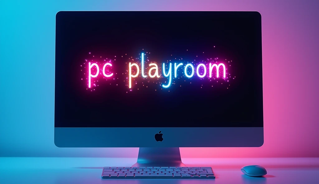 Computer screen. It does not display anything, only the word (ᵖᶜ ᵖˡᵃʸʳᵒᵒᵐ) in bright and beautiful colors.