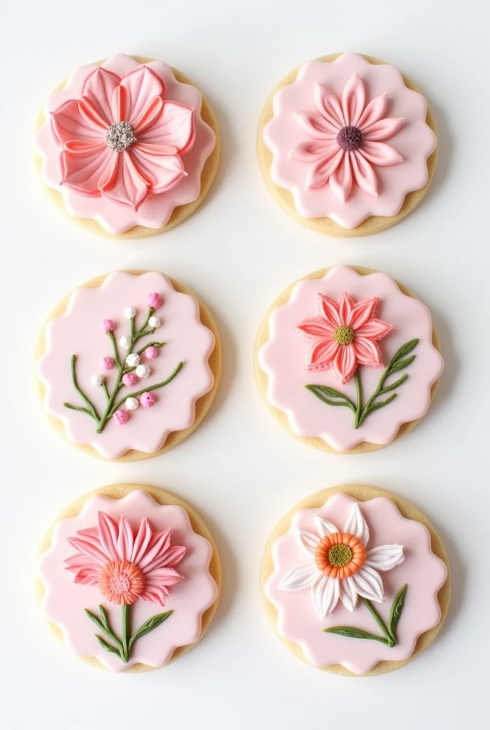 I want to make cute icing cookies.。Please design 8 pink floral designs.。I like the embroidery style。