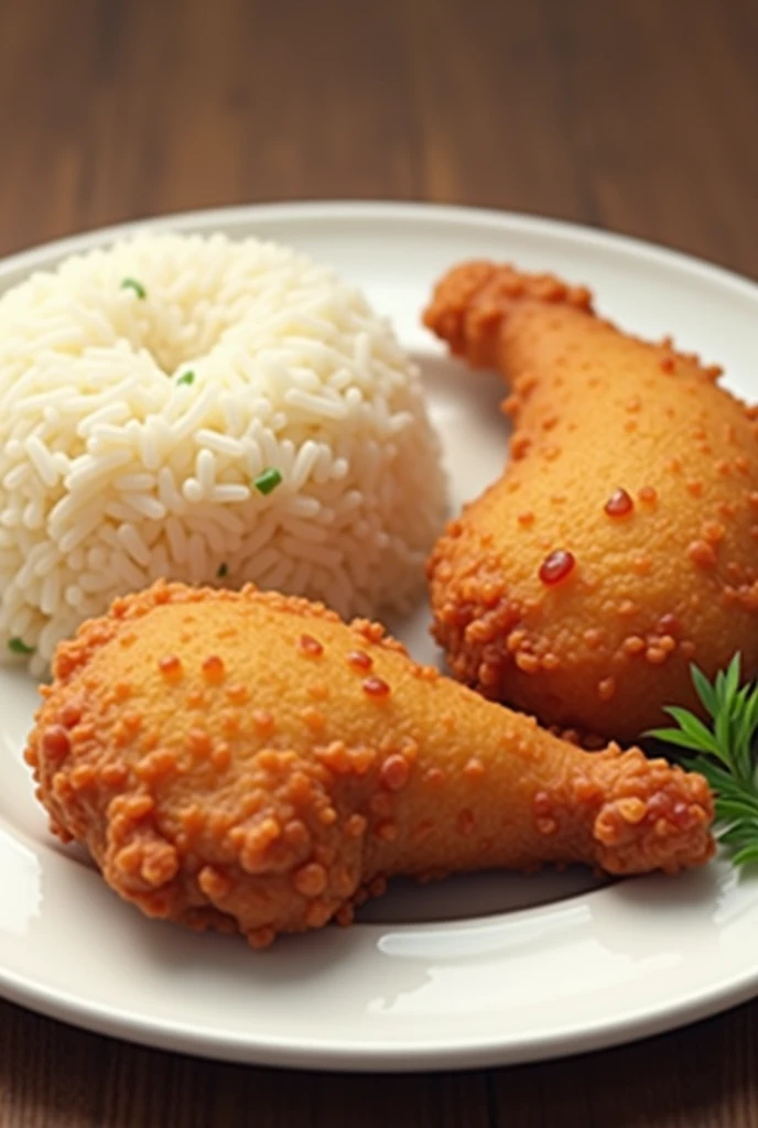 Two piece of fried chicken and one rice on a plate 