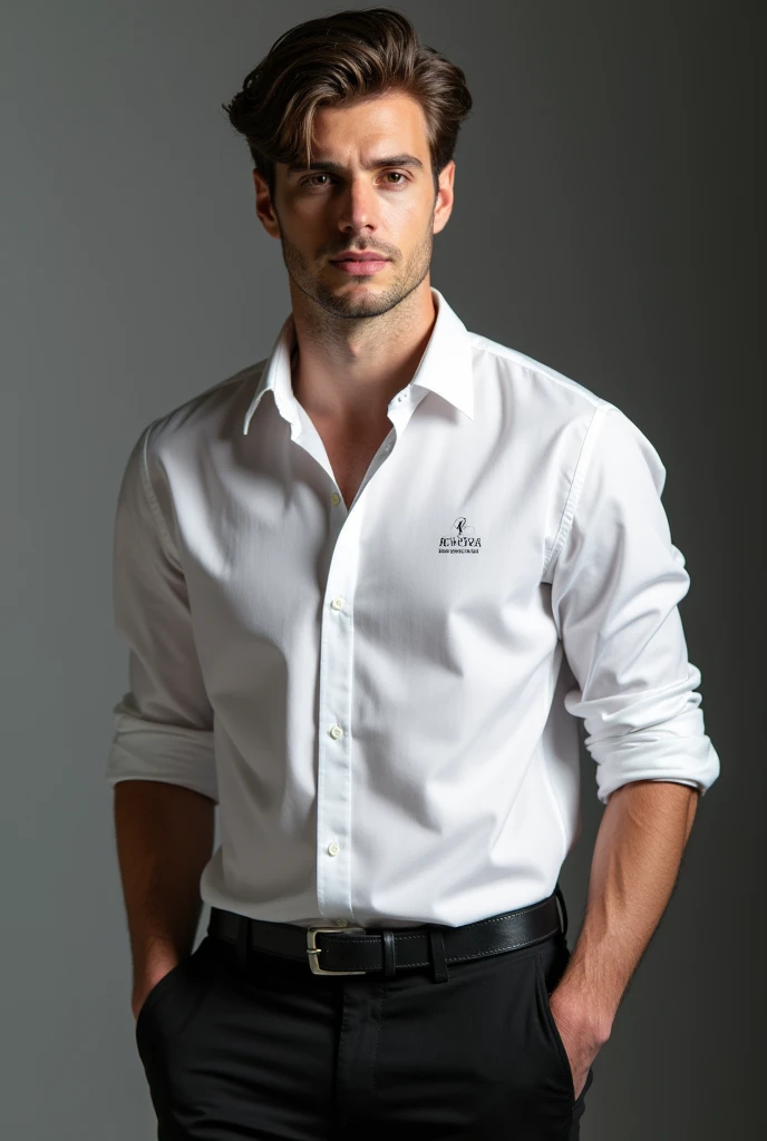 A shirt model with the brand called Revoa