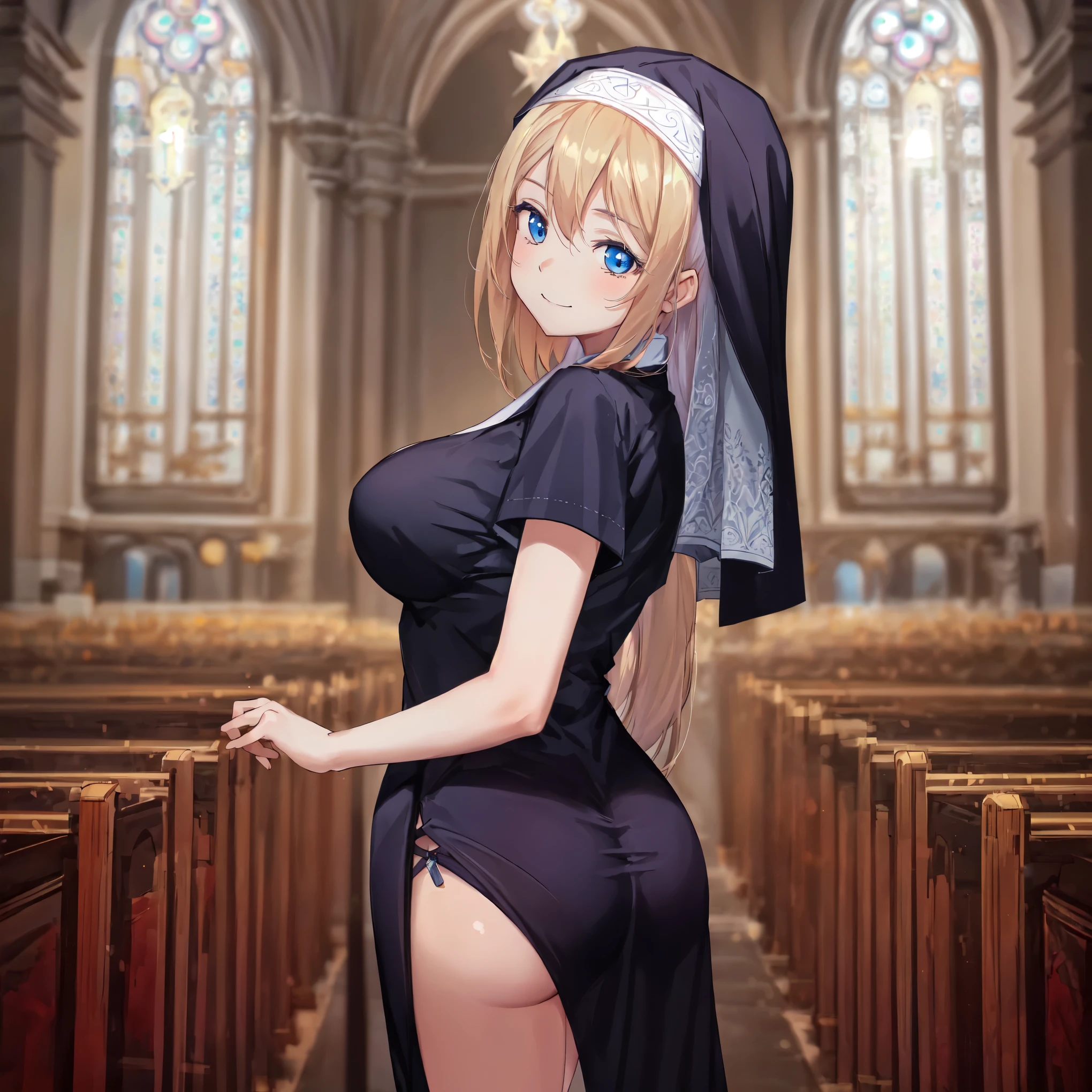 (pencil art:1.3),masterpiece, Highest quality,pastel color,church,Top quality thighs,look away,A loving smile,closed mouth,{{beautiful medium-sized breasts1:4}},{{beautiful blue eye1:4}},,(((Sacred))),Photoreal 1;4,{{blond hair}}, top quality, {{beautiful butt}}, cute girl, high quality background, BREAK, BREAK, 5 fingers