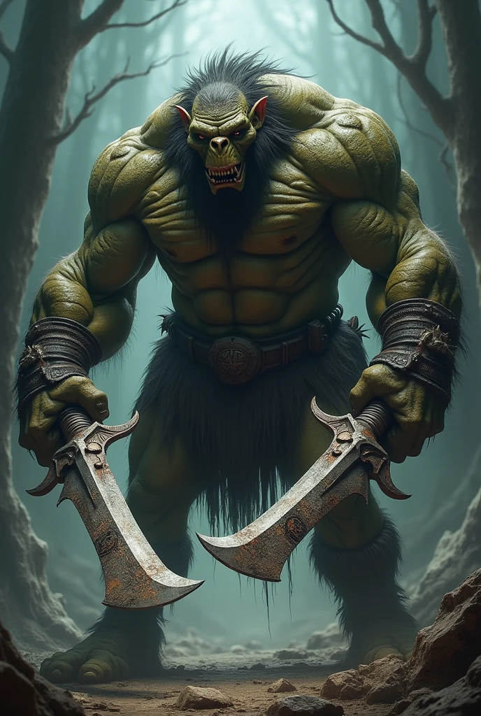 A huge troll, using two very large and different swords, did not follow the pattern of the swords