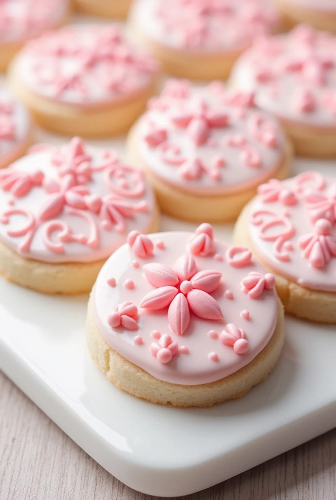 I want to make cute icing cookies.。I like the pink floral embroidery style.。