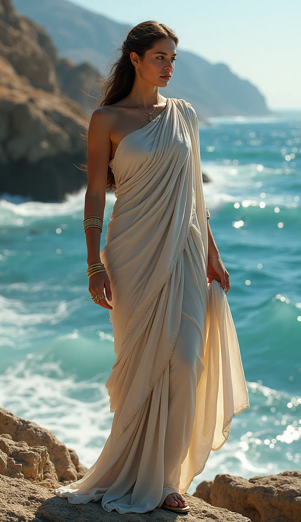 Athena Greek Goddess of Wisdom and War Standing by the Aegean Sea, nude
