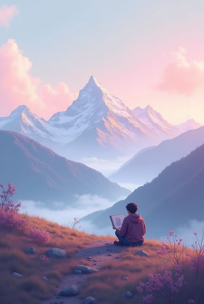 Drawing with first name Rafael pastel mountain theme