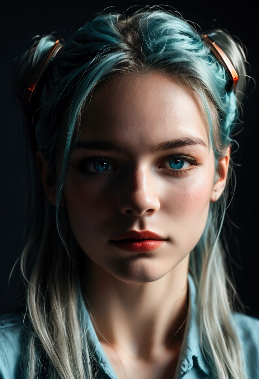 Genius lady Hatsune Miku, intricate detail Highly Detailed Eyes, Faded, 16K resolution, RAW, Nikon Z9, Creative, Masterpiece, Fantasy, High Definition, High Quality, 8k, Realistic, Dramatic Lighting, Soft Focus, Digital Illustration, Intricate Mechanics, Advanced Techniques, Dark Background Cinematic, High Contrast, High Contrast Atmosphere, (Best Quality, 4k, 8k, High Definition, Masterpiece: 1. 2), Ultra-Detailed, (Realistic, Graphic, Photorealistic: 1. 4) -- No Glass --AR 16:9 --Stylize 1000