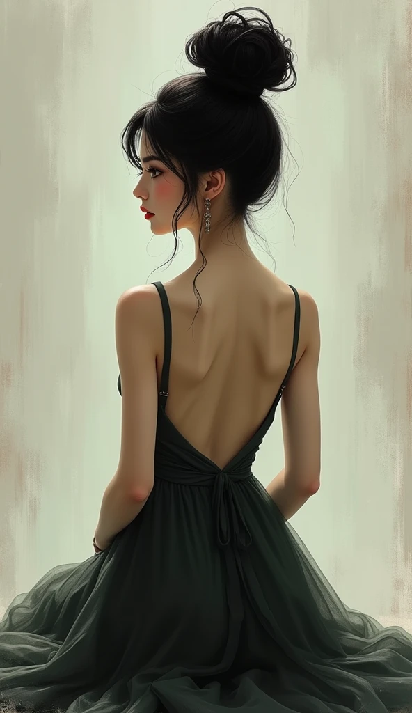 Femme BLACK HAIR IN BUN ON TOP OF HEAD, VIETNAMESE en string à quatre pattes de dos