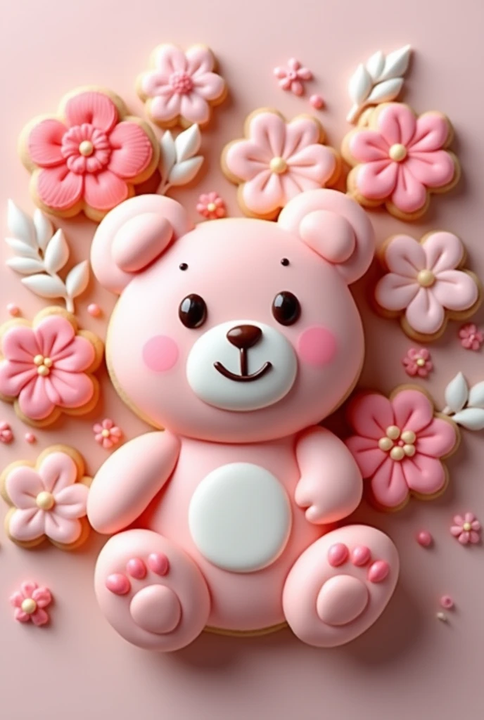 I want to make cute icing cookies.。
I like icing cookies with a happy bear surrounded by flowers.。I like pink ones。
