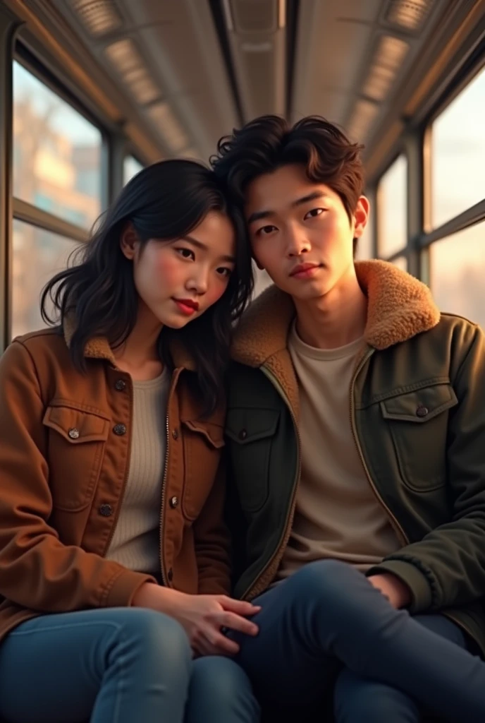 Me and my boyfriend in train
He is white Brazilian
I'm asian
More human look
Wearing jacket and I relly on him