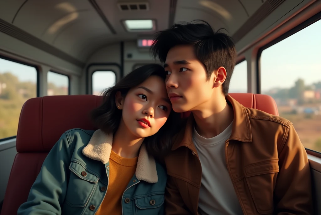 Me and my boyfriend in train
He is white Brazilian
I'm asian
More human look
Wearing jacket and I relly on him