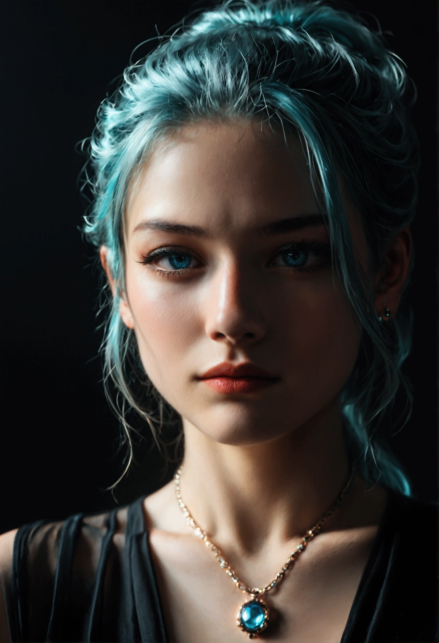 Genius Hatsune Miku, intricate detail Highly Detailed Eyes, Faded, 16K resolution, RAW, Nikon Z9, Creative, Masterpiece, Fantasy, High Definition, High Quality, 8k, Realistic, Dramatic Lighting, Soft Focus, Digital Illustration, Intricate Mechanics, Advanced Techniques, Dark Background Cinematic, High Contrast, High Contrast Atmosphere, (Best Quality, 4k, 8k, High Definition, Masterpiece: 1. 2), Ultra-Detailed, (Realistic, Graphic, Photorealistic: 1. 4) -- No Glass --AR 16:9 --Stylize 1000