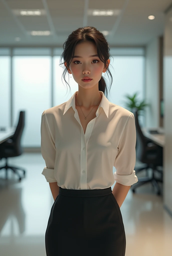 A female office worker with a fleeting expression Non