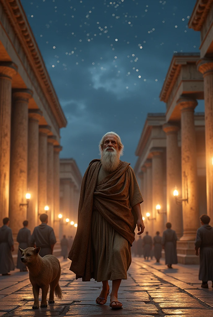 (photorealism:1.2), philosophe grec, antiquite qui regarde les etoiles, walking in the greek city athens