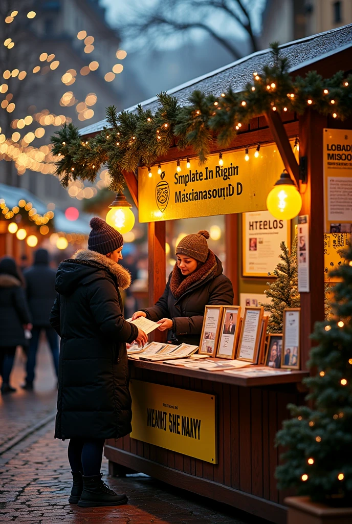 A picture of a Christmas information stand by Amnesty International at a Christmas market 