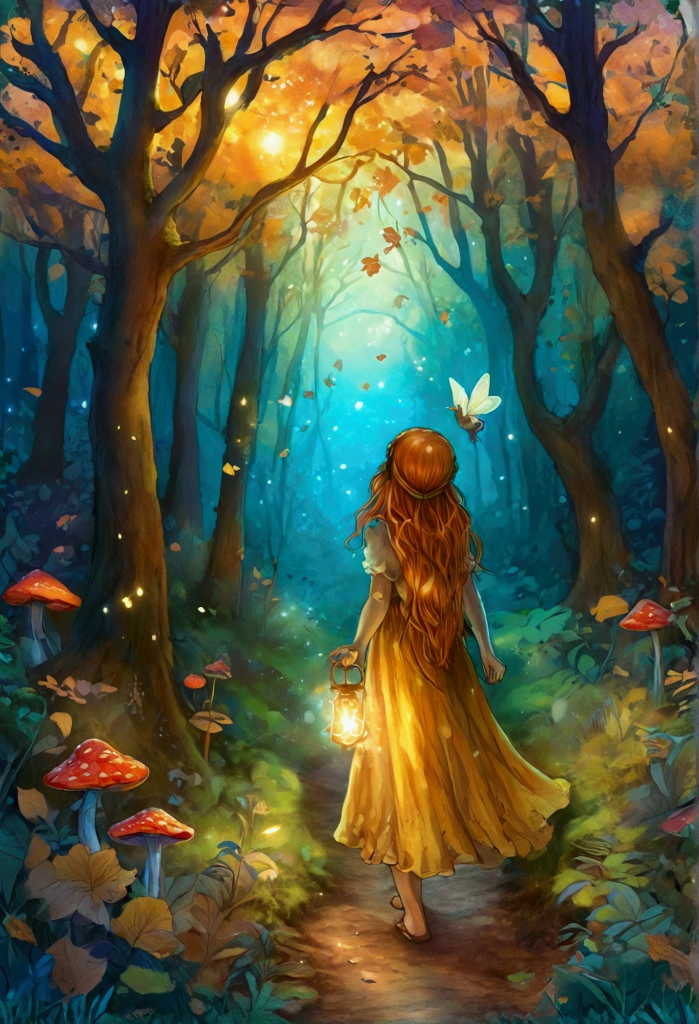 A fairy guiding a lost traveler through the forest with her light, for coloring pages, full white, clean line art, children's style, magic forest background, full body, Sketch style, playful style, children's, coloring page, clean line art, white background, coloring page, clean outline