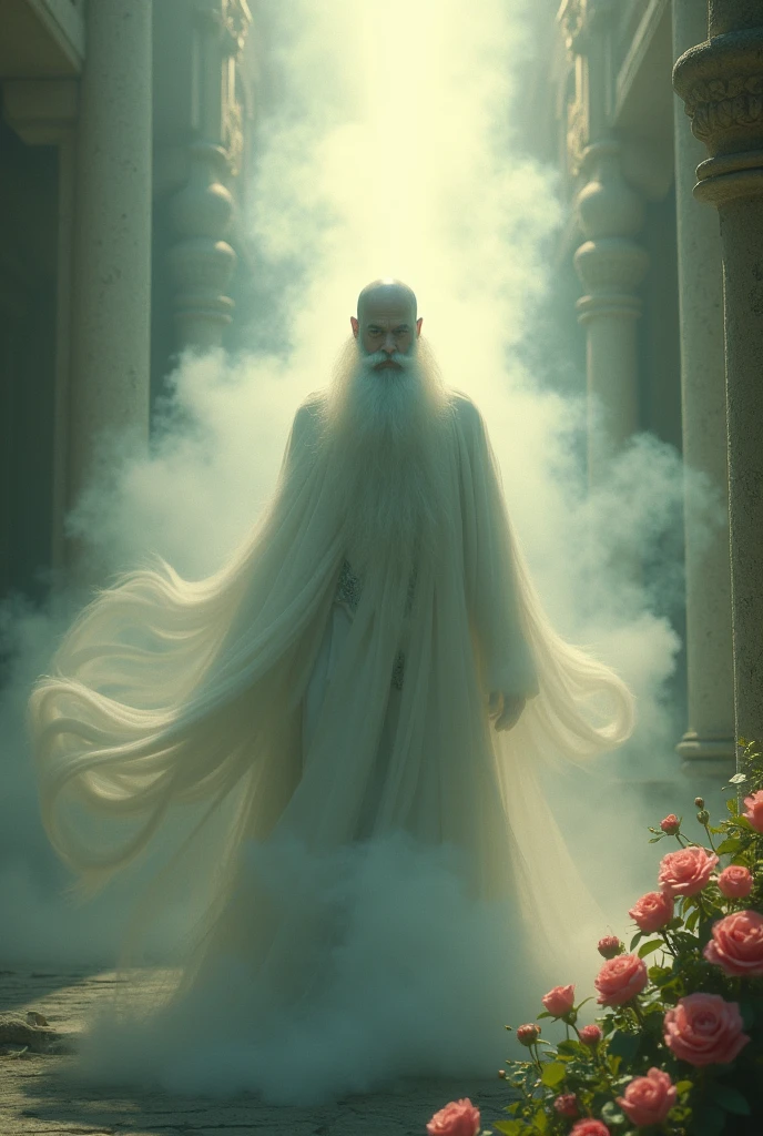 An ethereal scene capturing the arabian long beard and bald jin vanishing into swirling mist and light, leaving behind a sense of magic and fulfillment in an ancient city.
Here are also a garden,flower