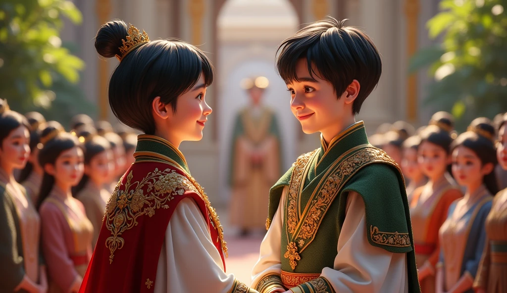 Two princes With short black hair, They greet the people