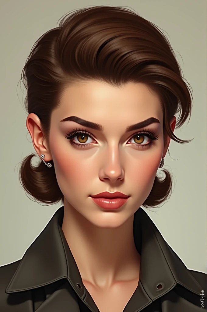 I want you to create an image of one of his colors, it has to be brown, hair with a low pompadour, brown eyes. 