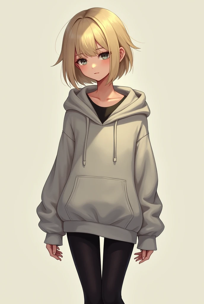 Femboy in tights with hoodie and dark blonde hair
