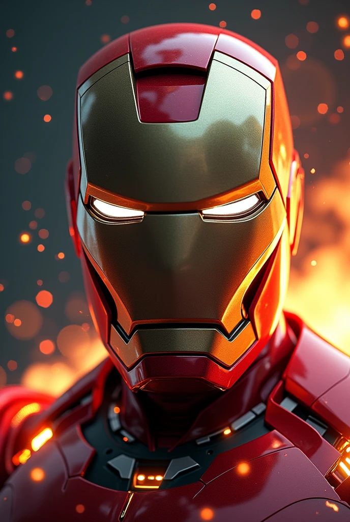 Rohit sharma 3d animation face wearing iron man suit fire flakes around him