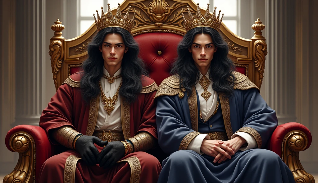 Two princes black hair, They sit on the throne