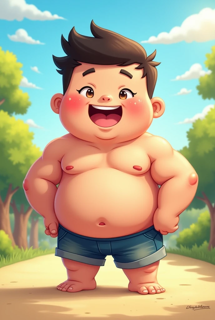 1 chibi thicc boy, happy , sunny, full body shot, fitnes, 
