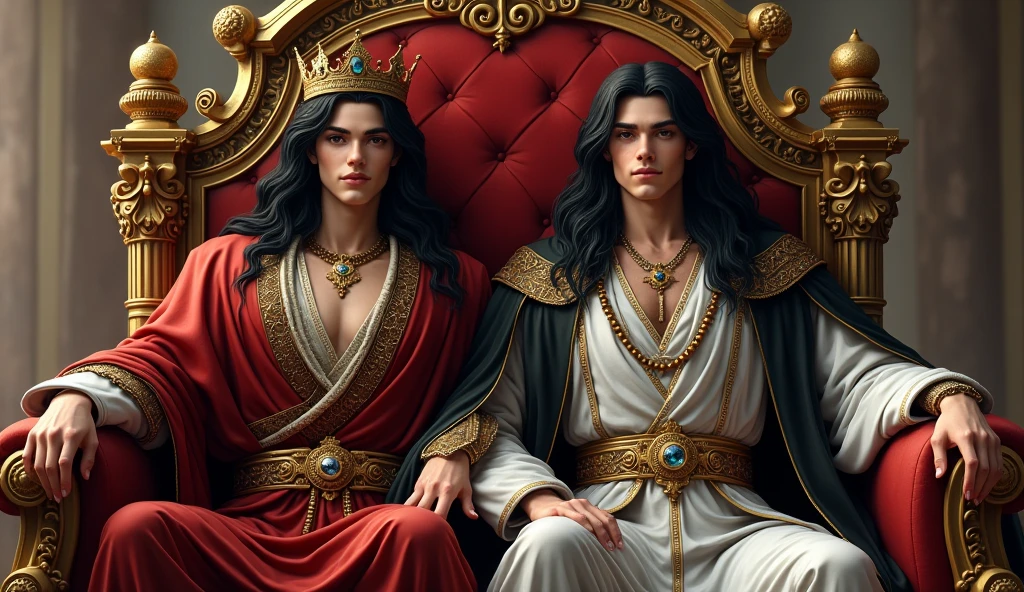 Two princes black hair, They sit on the throne