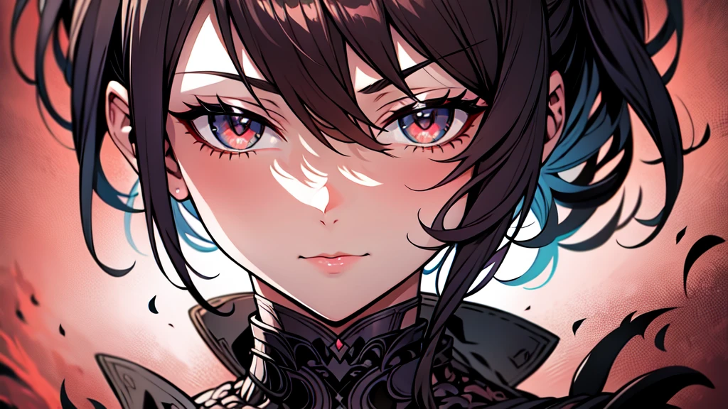 A 16k realistic portrait masterpiece, realistic soft detailed lines, highest resolution, every detail, meticulousness, depth of field, bright colors, beautiful composition: a girl Teenage girl with dark hair and highly detailed innocent eyes, standing against a dark and ominous landscape. sexy silk dress.
