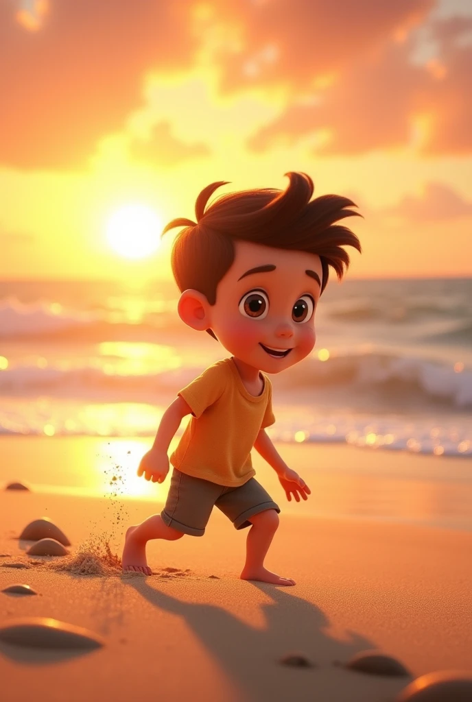 Animated boy at beach sunset video