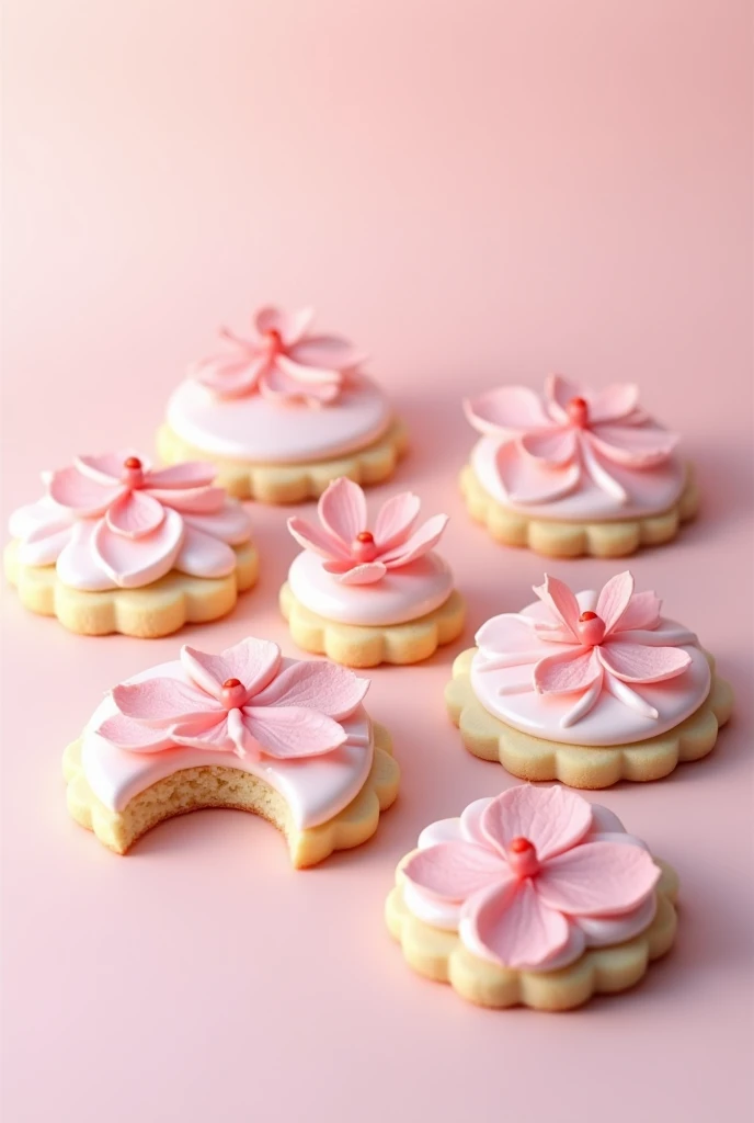 Icing cookies, pink flowers, 8 pieces, cute and stylish
