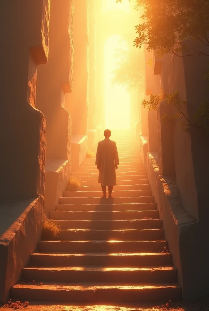 steps to the beautiful light of divine world, a normal person is staying in first step