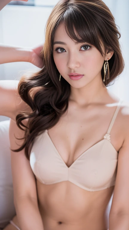 Ultra detail, high resolution, Ultra detailed, Best quality, Amazing, Top quality,Unified 8K wallpapers, Cinematic lighting, fully body photo, medium round breasts, Miss Asia, beauty model, Noble and elegant clothing, silky lingeries, Earrings, (((Trendy hairstyles)))