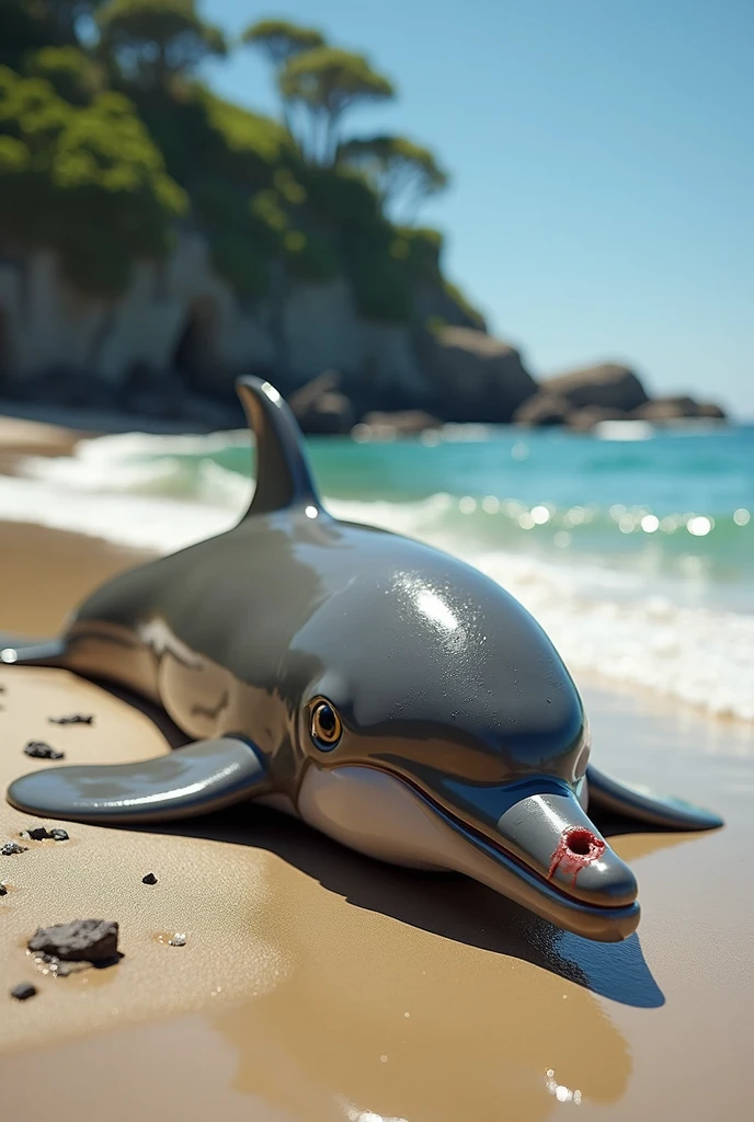 bottlenose dolphin washed ashore, he is wounded and asks for help