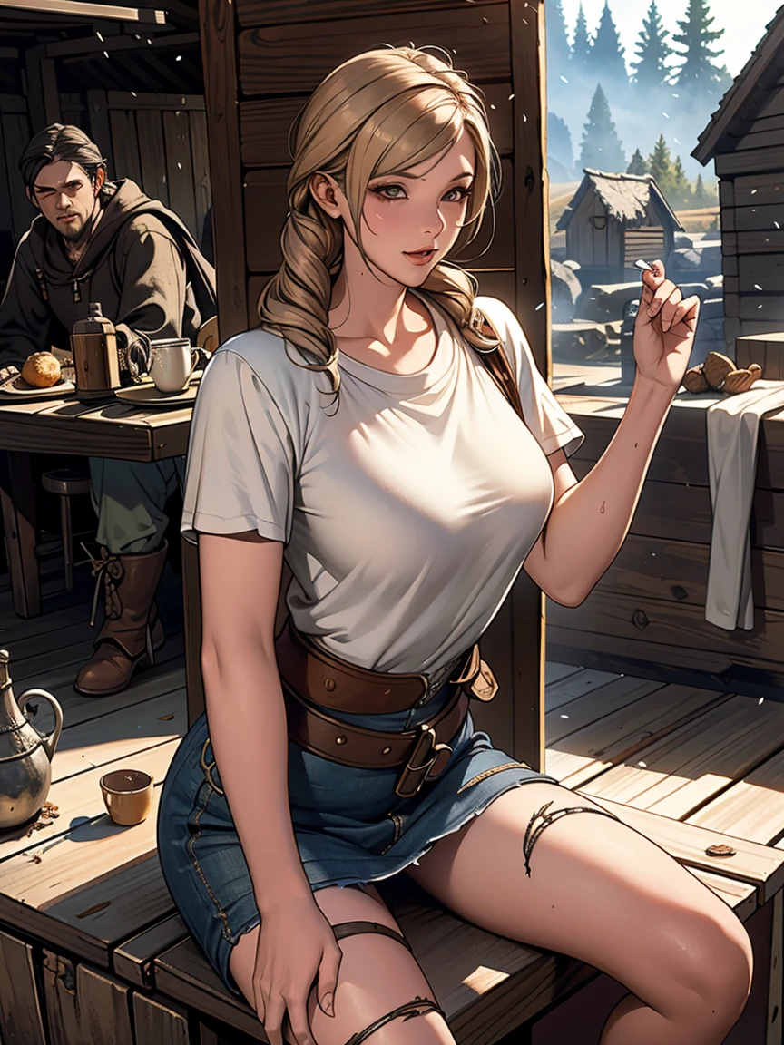 score_9, score_8_up, score_7_up, score_6_up, a peasant girl in a skyrim world with tattered clothes, dirty, rags, in a blacksmith's hut, shirtspread, breasts 