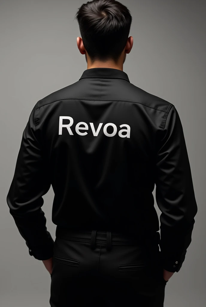 a black men&#39;s shirt with the Revoa brand and the words Founder on the back/CEO 