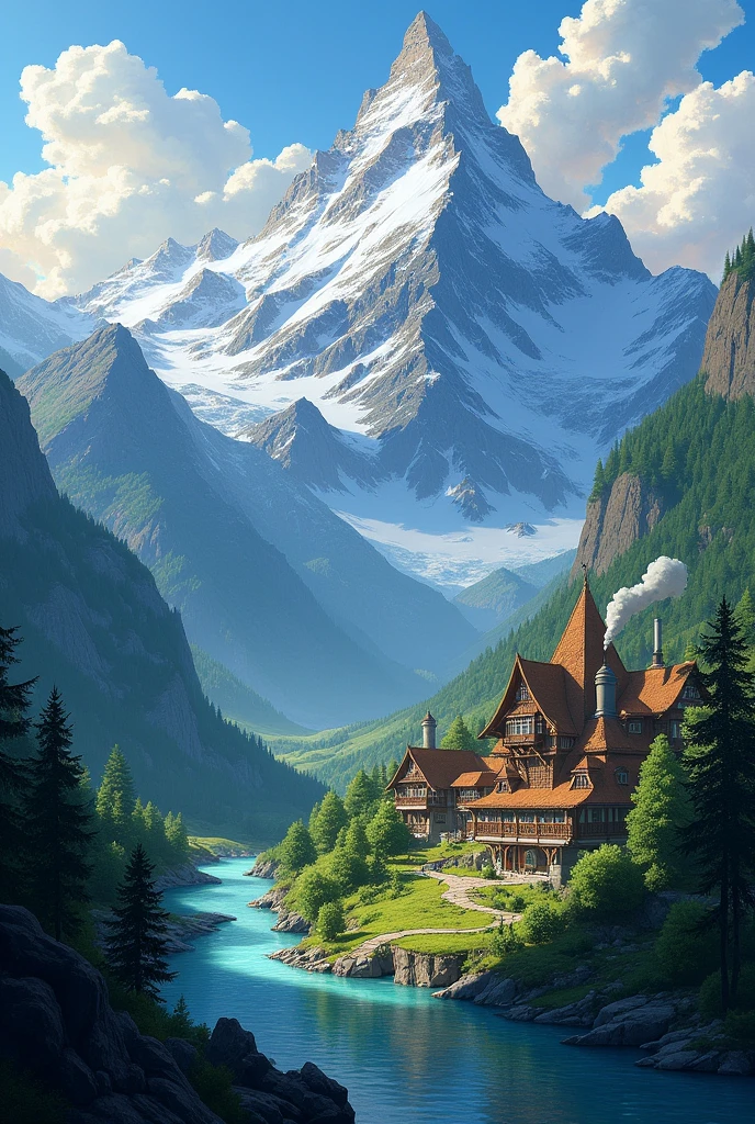 A mountain landscape with a village 