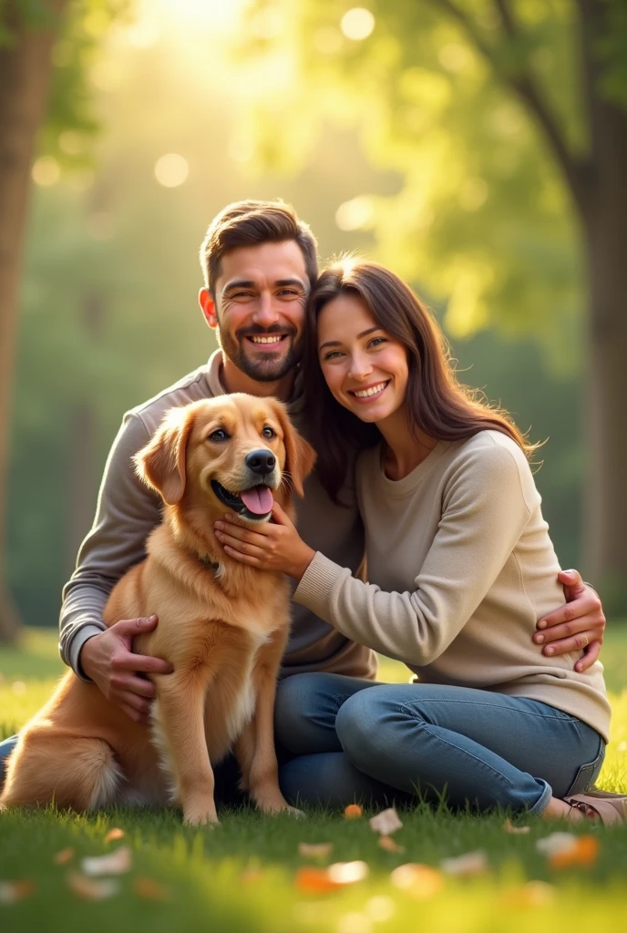 Crie uma imagem realista. THIS IMAGE WILL BE OF A DOG WITH ITS OWNER, They're both happy. THEY ARE FACING THE CAMERA