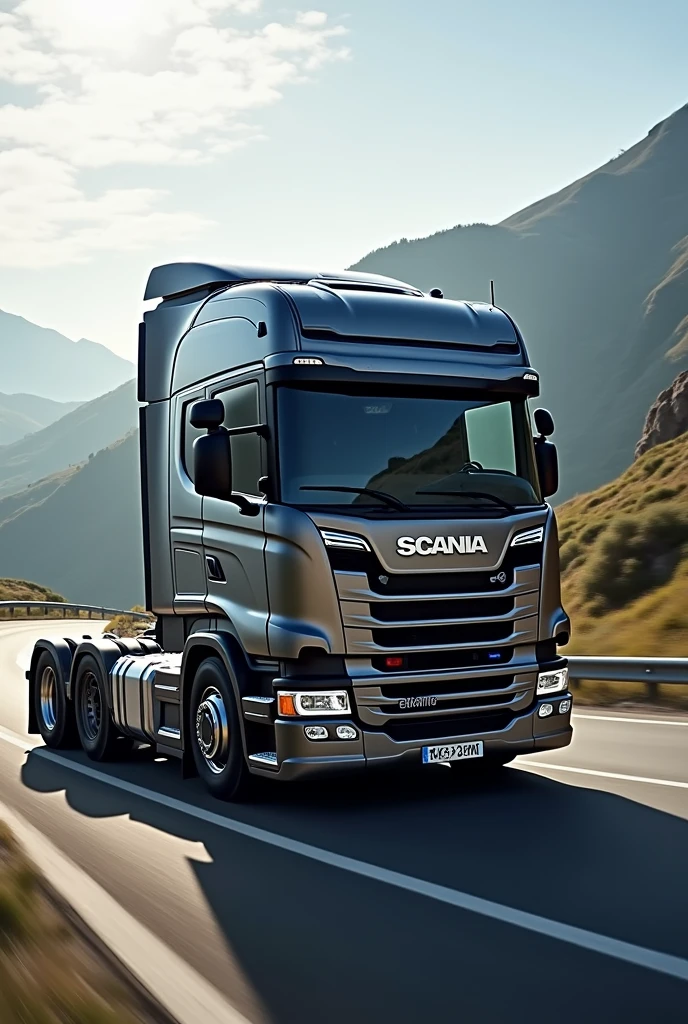 Please create an image of a curved Scania P330 truck