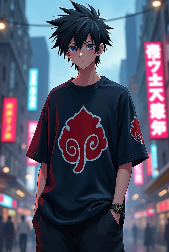 A oversize t shirt with hidden of the leaf logo from Naruto on chest and right sholder